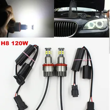 1 Set 2*120 W 240 W H8 Angel Eyes LED Marker 4800LM Canbus geen fout Xenon Wit 7000 K voor BMW E90 E92 X5 E71 X6 E82 M3 E60 E70
