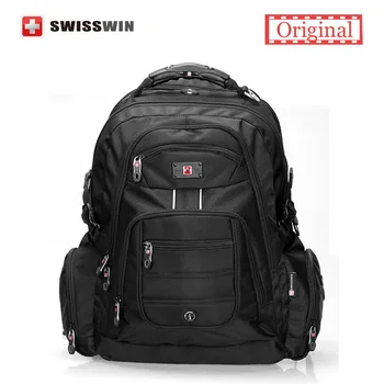 Swisswin 17 inch mannen laptop rugzak waterdicht nylon notebook tas hoge kwaliteit 37l grote rugzak sw9801 zwart