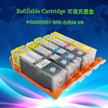 Hervulbare eetbare inkt cartridge vervangen pixma PGI550 CLI551, full inkt, met chips, retail kleur doos, gebruiksklaar