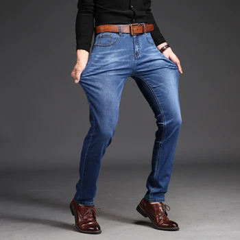 Brand Hoge Kwaliteit Mannen Jeans Maat 28 42 Donkerblauw Stretch Denim Slim Fit Mannen Jean voor Man Broek Broek Jeans
