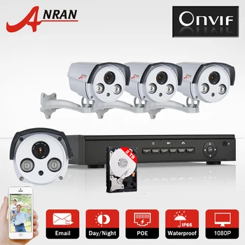 ANRAN POE IP Camera 1080 P IR Nacht Vison Thuis 2.0MP 4CH POE NVR Cctv Camera Surveillance Systeem 2 TB HDD & E-mail Alarm
