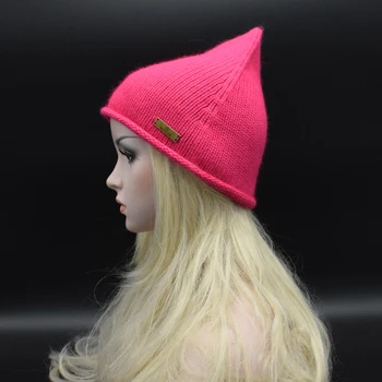 2017 Modemerk Winter Hoge Kwaliteit wol Beanie Hoed Gebreide Puntige Hoed Voor Vrouwen/Dames effen kleur persoonlijkheid Puntige hoed
