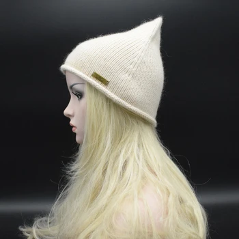 2017 Modemerk Winter Hoge Kwaliteit wol Beanie Hoed Gebreide Puntige Hoed Voor Vrouwen/Dames effen kleur persoonlijkheid Puntige hoed
