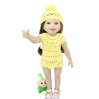 Geel Jurk Meisje 18 Inch Realistische Amerikaanse Pop Speelgoed Volledige Body Vinyl Babies Poppen Met Bruin Haar Kids Verjaardag Xmas Gift