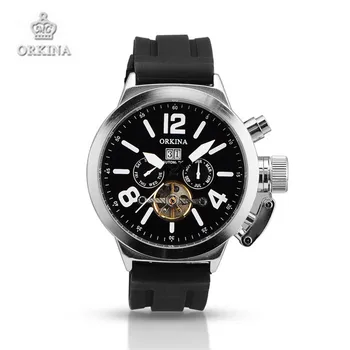Roestvrij staal silicone sport horloges mannen automatische mechanische horloges luxe merk horloge voor mannen orkina zwart