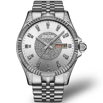 RIQINES dayjust Oostenrijkse diamant horloge automatische mechanische week kalender lichtgevende mannen horloges echt rvs