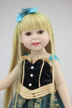 Gratis verzending hoge kwaliteit 18 inch babypop nieuwe ontwerp Handgemaakte Prinses Speelgoed met lange haar volledige vinyl baby meisje