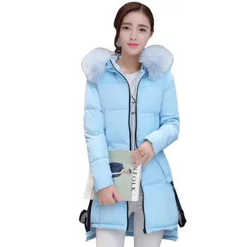 Winter nieuwe katoenen jas 2016 medium lange grote faux bontkraag slanke dames bovenkleding dikke warme capuchon vrouwen jas kp1165