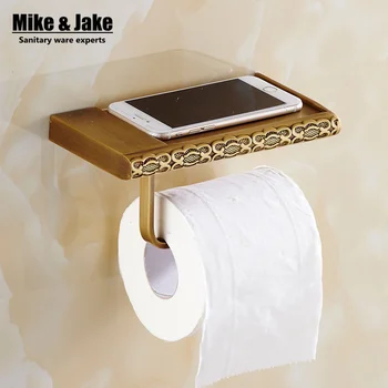 Antiek messing badkamer papier telefoon houder met plank badkamer Mobiele telefoons handdoekenrek toiletrolhouder tissue dozen