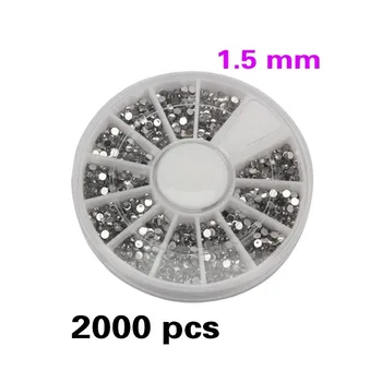 1500 Stks 1.5mm Nail Art Tips Crystal Glitter Rhinestone 3D Nail Art Decoratie + Wheel