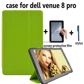 Magneet sluiting slimme lederen beschermhoes voor Dell venue 8 "/8 hd pro 3840 tablet + screen protector + screen stylus