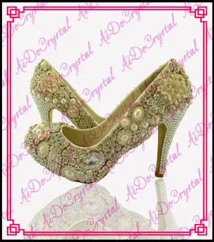 Aidocrystal dames fashion party golden schoenen hoge hak strass bruiloft vrouwen pompen