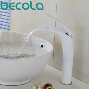 Gratis verzending becola kraan gegrilde wit fonteinkraan warm en koud water badkamer waterval kraan b-1537