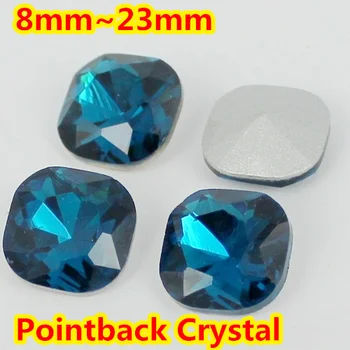Blauw Zircin Vierkante Vorm Crystal Fancy Stone Point Terug Glas Steen Voor DIY Sieraden Accessory.8mm 10mm 12mm 14mm 18mm 23mm