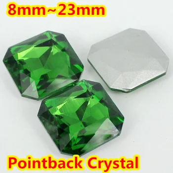 Emerald Vierkante Vorm Crystal Fancy Stone Point Terug Glas Steen Voor DIY Sieraden Accessory.8mm 10mm 12mm 14mm 18mm 23mm