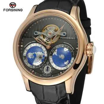 Forsining mannen merk luxe automatische beweging rvs case wereldkaart dial polshorloge fashion design horloge fsg9413m3