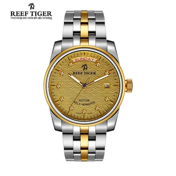 Reef tiger/rt jurk horloges met datum dag automatische heren horloges met diamanten geel goud mode horloge rga829