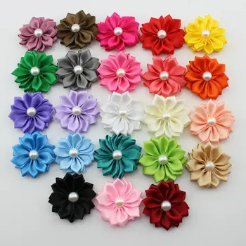 Boutique mini multilayers bloem satijn lint bloem parel haar bloem/kledingstuk accessoires