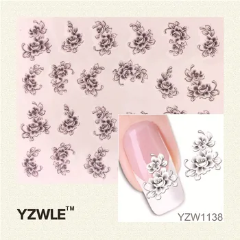 YZWLE Hot Koop 1 Vel Water Transfer Nail Art Stickers Decal Elegant Lichtblauw Pioen Bloemen Ontwerp Franse Manicure Gereedschap