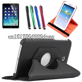 HOT! hoge kwaliteit Roterende Stand Case Voor Samsung Galaxy Tab 3 7.0 T210 T211 T215 Luxe Mode Tablet Lederen cover + Pen + film
