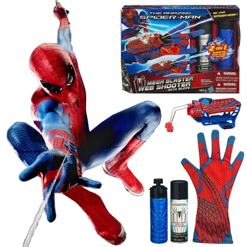 Worden Als Spiderman! Mega Blaster Web Shooter met Handschoen Actiefiguren Kinderen Speelgoed Spinning Spray 2 IN 1 Scheuten Web Vloeistof of Water
