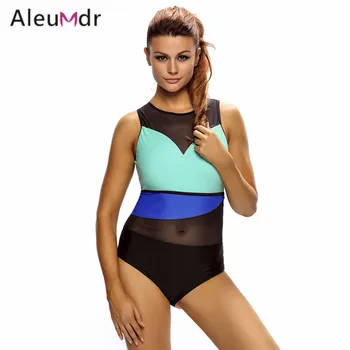 Aleumdr plus size badmode vrouwen stijlvolle colorblock mesh insert een stuk badpak sexy bikini set lc410052 fato de banho