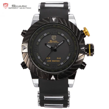Merk shark sporthorloges led display alarm zwarte siliconen band relogio masculino tag mannen militaire quartz digitale horloge/sh168