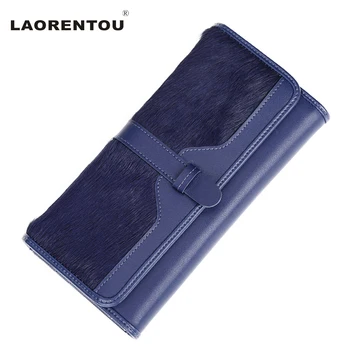 Laorentou merk exclusieve leer portemonnee voor vrouwen solid fashion bont lange dame portemonnee portemonnee clutch dame portefeuilles
