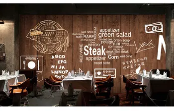 Gratis Verzending 3D Rundvlees steak barbecue restaurant Hot pot koffie huis thee winkel eetkamer hout muurschildering behang