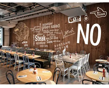 Gratis Verzending 3D Rundvlees steak barbecue restaurant Hot pot koffie huis thee winkel eetkamer hout muurschildering behang
