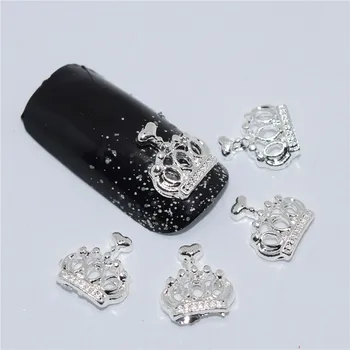 Psc 10 nieuwe witte kroon 3d nail art decoraties, legering charmes nagel, strass nagel benodigdheden #064 nagels