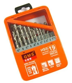 19 stks 1-10mm HSS-G twist boor DIN 338, HSS Jobber metalen boor set, Metal case, boren tool kit, gratis verzending