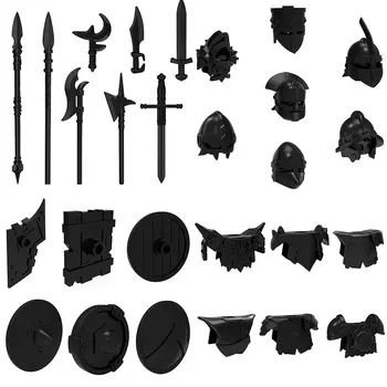 27 stks/partij pogo middeleeuwse ridders rome wapens mini warrior sword shield handafdruk helm armor bouwsteen cijfers armour speelgoed