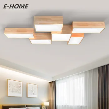 Moderne eenvoudige massief houten plafondlamp LED creatieve rechthoekige DIY combinatie sfeer woonkamer slaapkamer verlichting