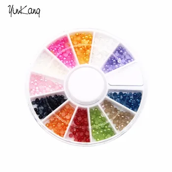 12 Kleuren Mix Maten Candy Kleur Shiny Half Plaksteen Parels Nail Art Stickers Tips 3D Decoratie Wiel