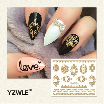 YZWLE 1 Sheet Hot Gold 3D Nail Art Stickers DIY Nail Decorations Decals Folies Wraps Manicure Styling Gereedschap (YZW-6030)