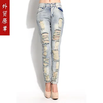 Knie gat jeans vrouwelijke katoen grote maat vrouwen om de oude denim broek