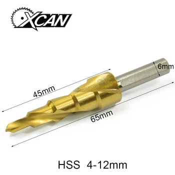 Xcan 1 stks/4-12 hss spiraal gegroefde metal boren mini boor accessoires titanium stap cone boor