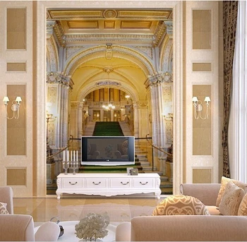 Kan worden aangepast woondecoratie grote muurschilderingen 3d behang Tv sofa achtergrond Europese stijl luxe paleis gang vintage