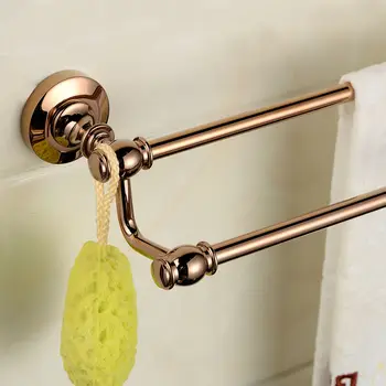 Nieuw Luxe Ronde Stijl Massief Messing Badkamer Accessoires Wandmontage dubbele Gouden Badkamer Handdoek Bars