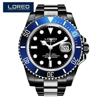 Luxe mannen horloge LOREO brand fashion automatische lichtgevende waterdicht 200 M diver horloge sapphire volledige rvs diamond horloge