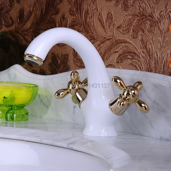 Mode Europa stijl Top hoge kwaliteit messing materiaal wit en goud afgewerkt klassieke ontwerp badkamer basin kraan sink tap