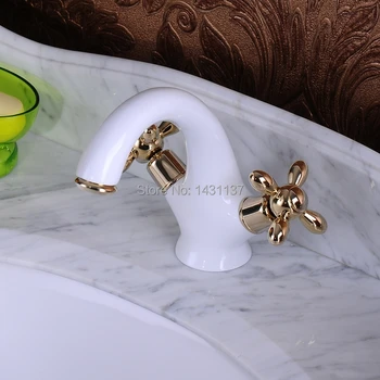 Mode Europa stijl Top hoge kwaliteit messing materiaal wit en goud afgewerkt klassieke ontwerp badkamer basin kraan sink tap