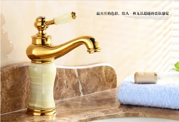 Gold afwerking messing Warm en Koud badkamer jade wastafel kraan keukenkraan met top hoge kwaliteit keramische cartridge