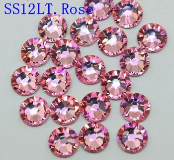 Hoge Kwaliteit 1440 STKS SS10 2.7-2.8mm Platte achterkant 10SS LT. ROSR Glitter Non-Hotfix Licht roze Kleur Nail Art Plaksteen
