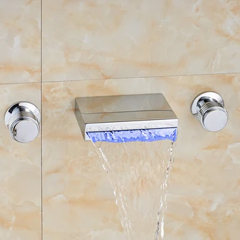 Led kleuren waterval badkamer kraan dubbele handgrepen warm koud mixer muurbevestiging kraan