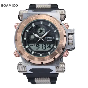 2017 luxe boamigo brand mannen militaire sport horloges dual tijd quartz digitale horloge rubber band horloges relogio masculino