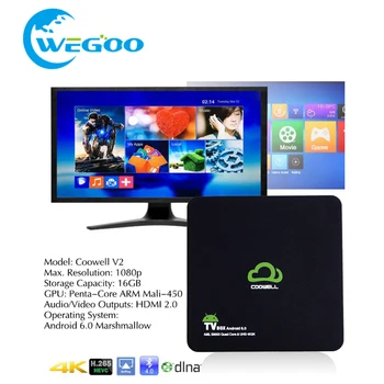 Coowell V2 Amlogic S905X 4 K HDMI 2.0 Android 6.0 Smart TV BOX 2G/16G Bluetooth 4.0 mediaspeler set up box met AV kabel