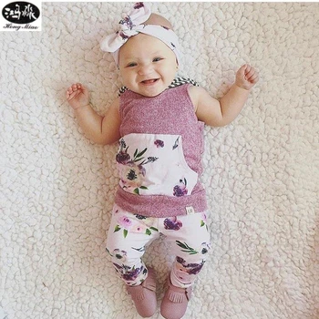 Nieuwe Mode Zomer Baby Meisjes Sets Mouwloze Print 2 Stuks Outfits Pasgeboren Baby Leuke Meisje Kleding