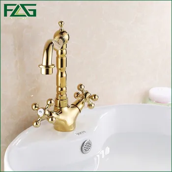 FLG Wastafel Kraan 360 Graden Swivel Chine Torneiras Para Banheiro Quente E Frio 2 Handgrepen Spool Gouden Kleur Mixer Water Tap M104